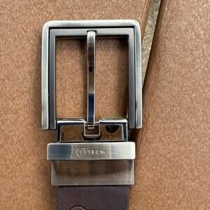 T Tech by Tumi Black Brown Reversible Belt Silver Buckle Size 32